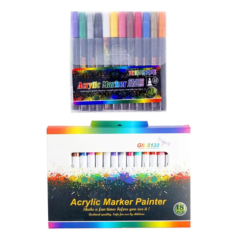 

12/18 Colors Acrylic Paint Marker Pen Set for DIY Album Glass Ceramic Rock Wood