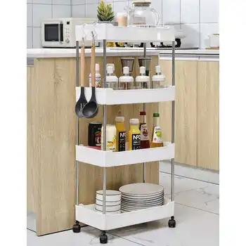 

2/3/4 Tiers Slim Storage Cart Mobile Shelving Unit Organizer Slide Out Storage Rolling Utility Cart Rack for Kitchen Bathroom