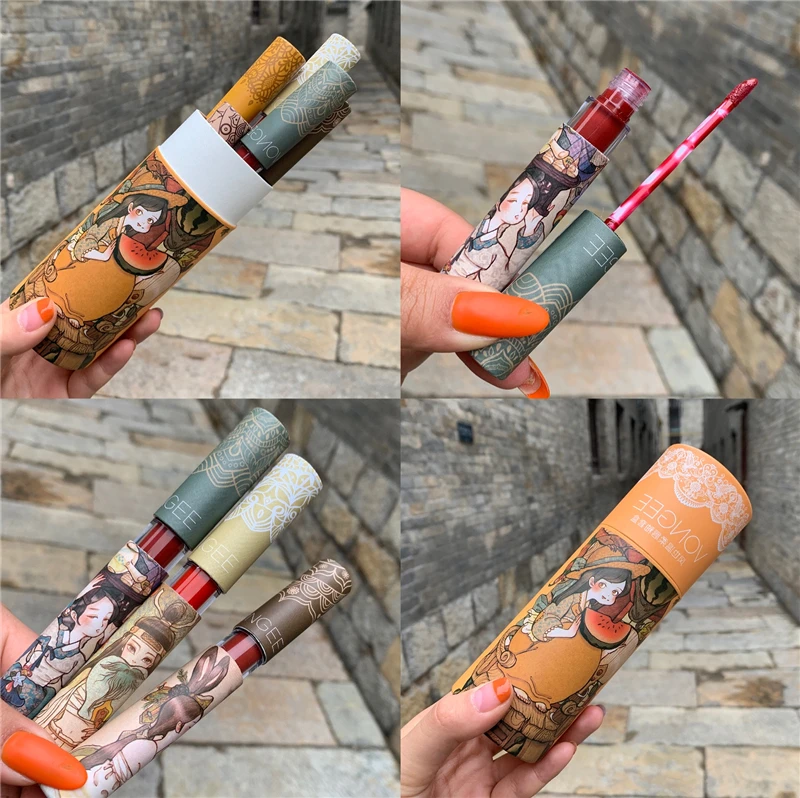 

VONGEE 4PCS Liquid Lipstick Lip Makeup Lip Gloss Sets Long Lasting Moisture Waterproof Non-stick Cup Lip Glaze Comestic TSLM2