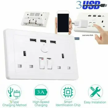 

USB Wall Power Socket Double UK Standard Outlet Switched Universal Double Wall Socket USB And Teypc Double Plug For Home