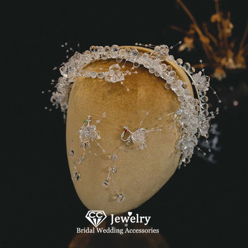 

Женский свадебный ободок ручной работы, обручальное украшение для волос с кристаллами, AN284