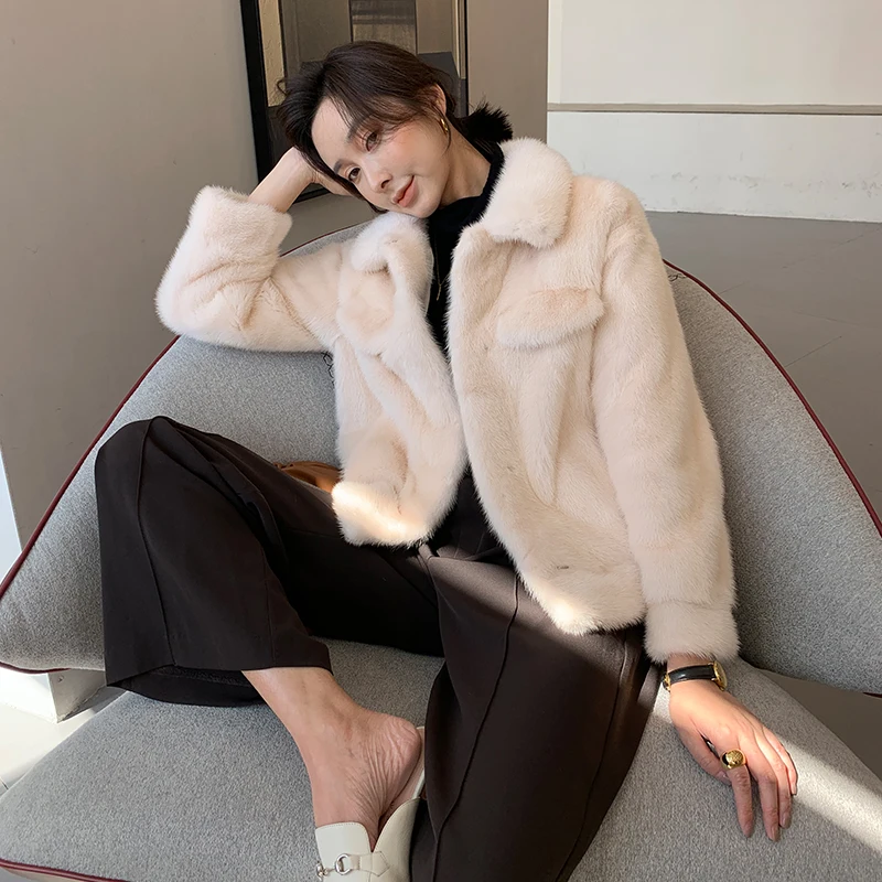 champagne new short section of female mink fur coat fashion 1009 - Color: champagne