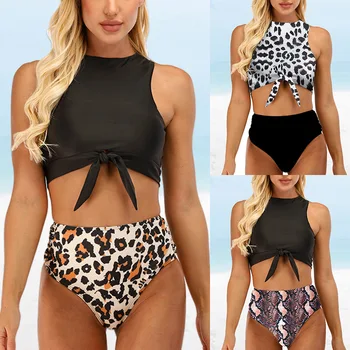 

High Waist Bikini Leopard Swimsuit Women Bikini 2020 Floral Swimsuit Print High Neck Bikini Push Up Swimwear Snake Bathing Suit