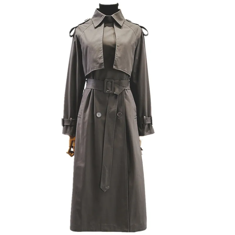 Korea Runway Designer Autumn New High quality Cotton Washed Classic Oversized Long trench coat Women manteau femme hiver - Цвет: Серый