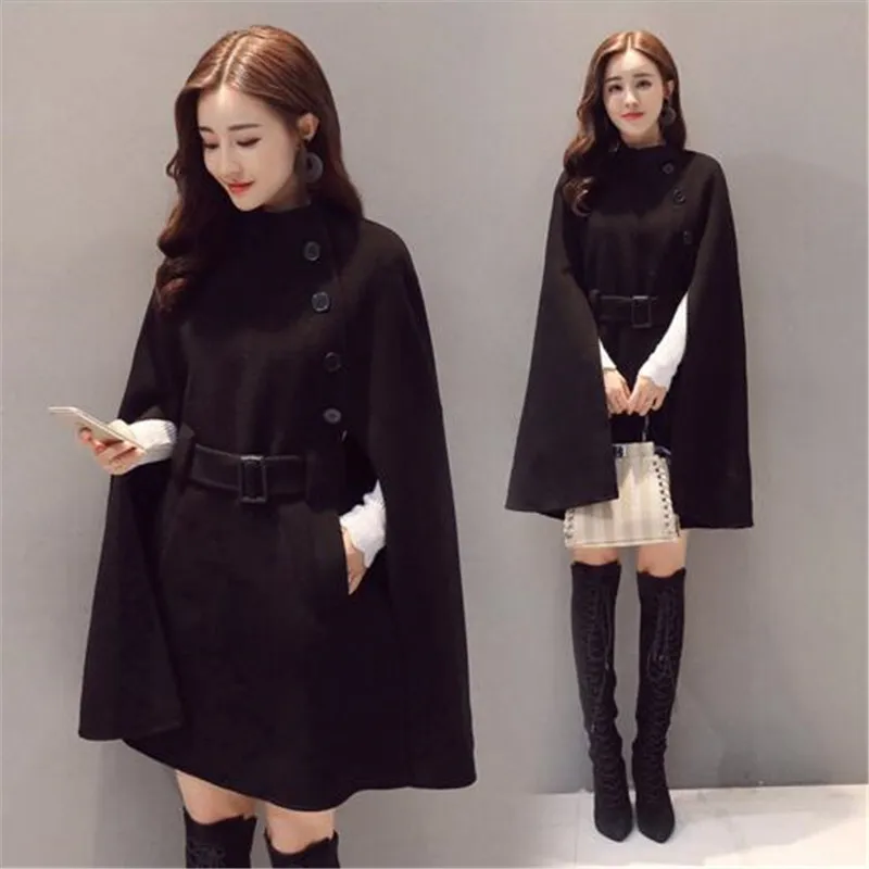 

Winter poncho women woolen capes windbreaker office lady temperament woolen Ponchos coat women 3D cropping shawl cape long dress
