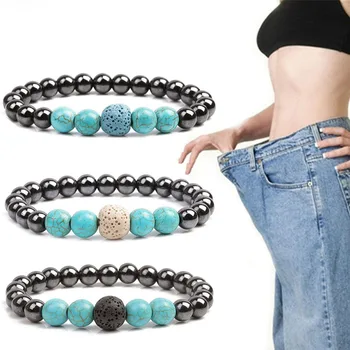 

Weight Loss Stone Magnetic Therapy Slimming Bracelets Health Care Magnetic Hematite Stretch Beaded Bracelets For Men Women NEW