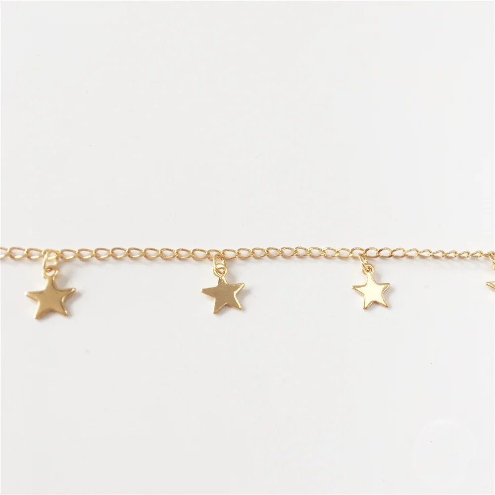 FUWO High Quality Brass Stars Bead Chain With 24k Gold Dipped Anti-Tarnish Necklace For Jewelry Making 5Meter/Lot NC015