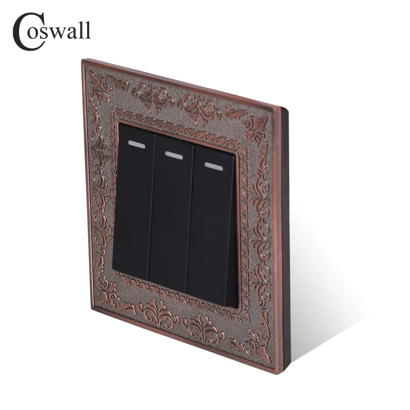 Coswall, металлическая панель из цинкового сплава, 3 комплекта, 1 способ, настенный выключатель, 4D тиснение, Ретро стиль, роскошный переключатель на/выключение, светильник, 16А, переменный ток, 110~ 250 В