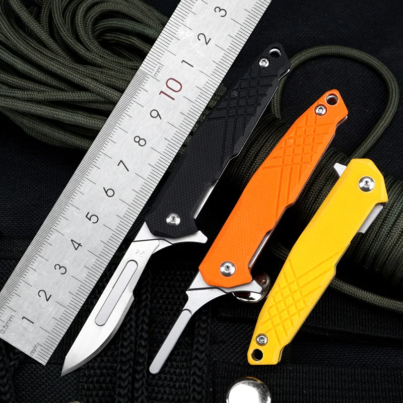 HWZBBENMini скальпель G10 Ручка EDC медицинский нож складной с 10 лезвиями № 24 гравировка