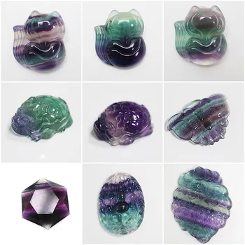 

Natural Fluorite Quartz Crystal Stone Carved Rainbow Fluorite Fox Dragon Butterfly Healing Lucky Amulet Animal Carving Gift 1pc