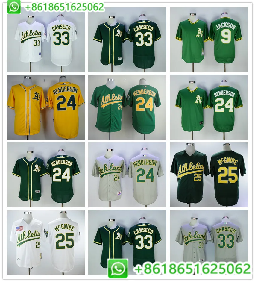 Men Oakland Rickey Henderson Reggie Jackson Mark Mcgwire Jose Canseco FLEX& Cool Base Player Jersey camiseta maillot BHR01