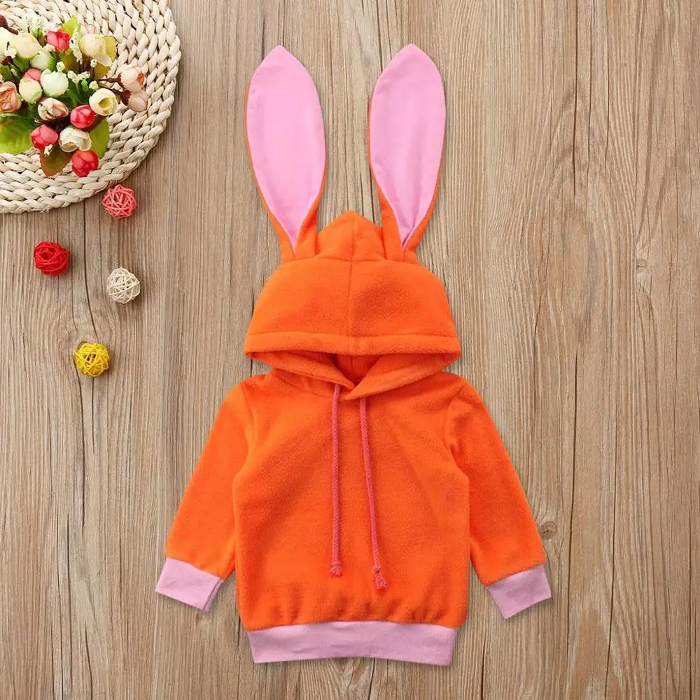 Toddler Baby Girls Boys Long Sleeves Cartoon Rabbit Ear Hooded Cute Sweatshirts Children Autumn Fashion Tops With New Brand