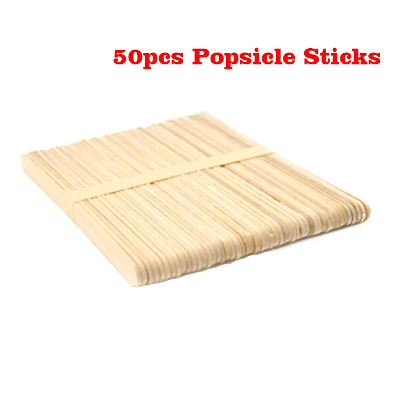 Popsicle Sticks 50Pcs Wooden Craft Ice Cream Stick Ice Lolly Sticks Natural Cake Tools DIY kids Handwork Art Crafts Toy Mold