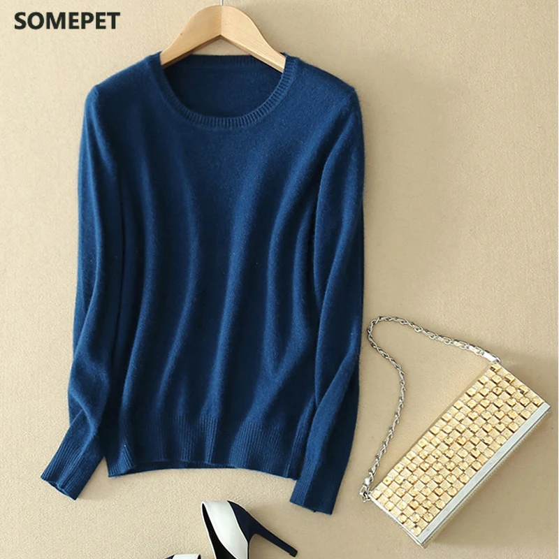 

Brand Spring Autumn Style Women Knitted Cashmere Sweaters Round Neck Solid Color Knitwear Female Thin Pullovers Jumpers
