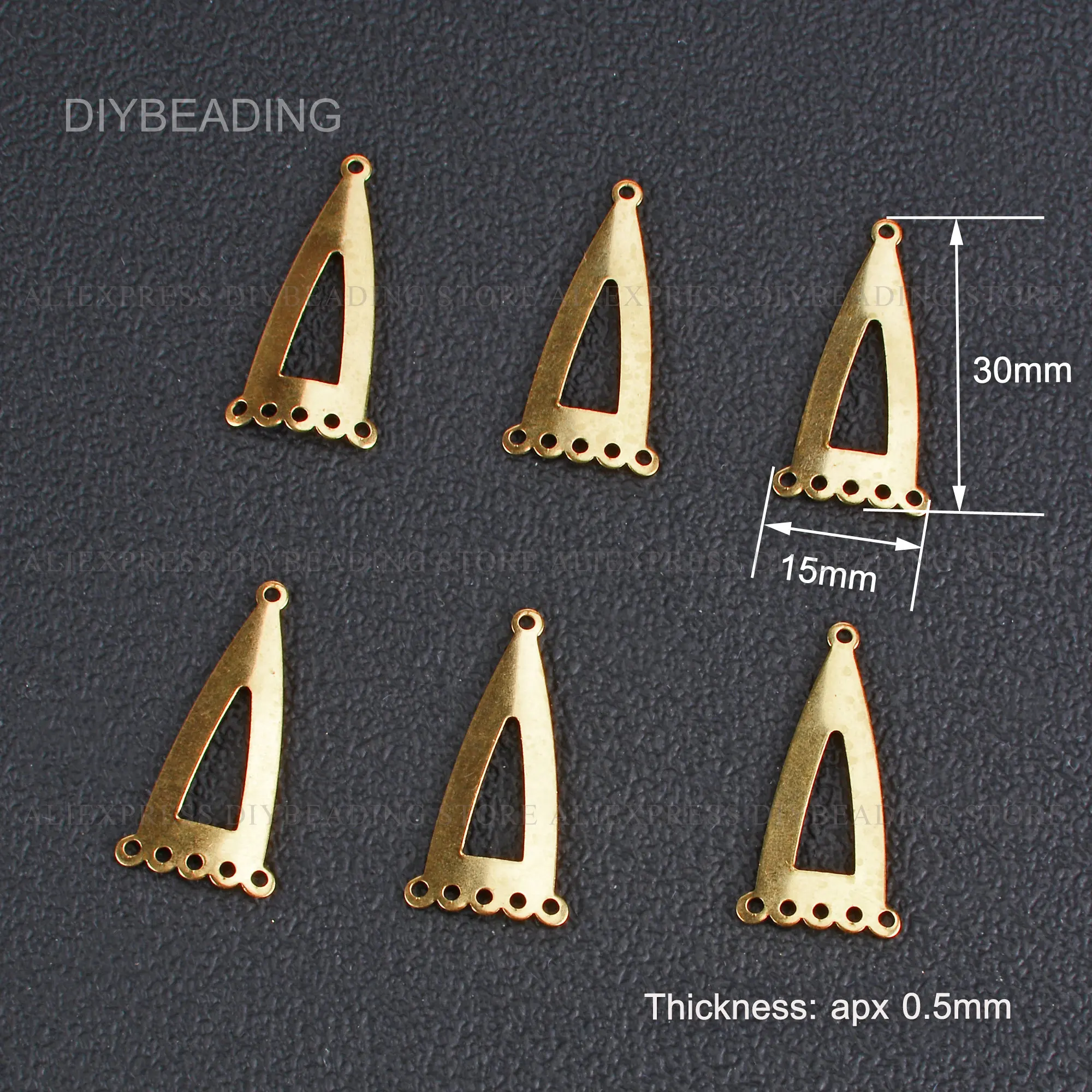 20-1000 Pcs Multi Holes Triangle Charms Finding Curved 15*30mm Brass Geometric Component for Chandelier Dangling Earrings Making