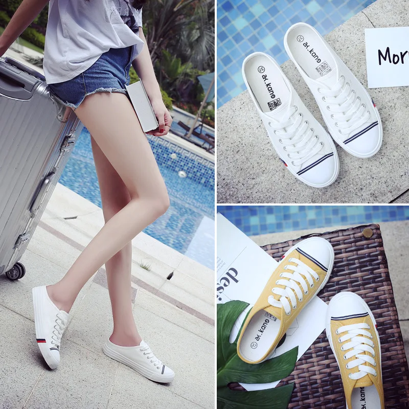

2019 Summer New Style Korean-style Versatile Canvas Shoes Women's Cool Slip-on Half Lazy Shoes Network Red Celebrity Style WOMEN
