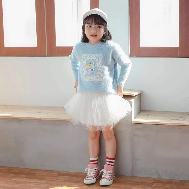 

Korean-style Childrenswear GIRL'S Sweater 2019 Autumn And Winter New Style Children Baby Elephant Applique Faux Mink Cashmere Se