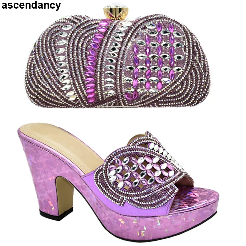 

Designer Shoes Women Luxury 2019 Summer High Heeled Shoes for Women Party Shoe African Wedding Italian Shoe and Bag Sets Ladies