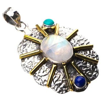 

StarGems Natural Rainbow Moonstone Handmade 925 Sterling Silver Pendant 1.75" D9477
