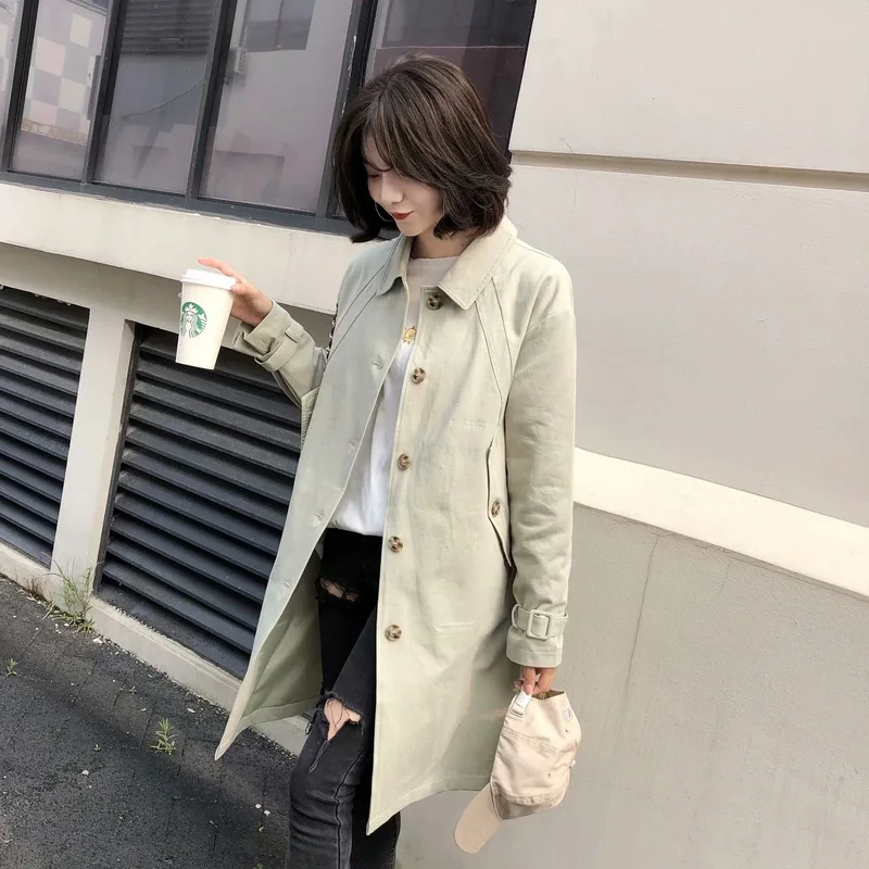 

Original Foreign Trade Original Garment WOMEN'S Dress Autumn New Style Korean-style Single Breasted Mid-length Trench Coat BF Wo
