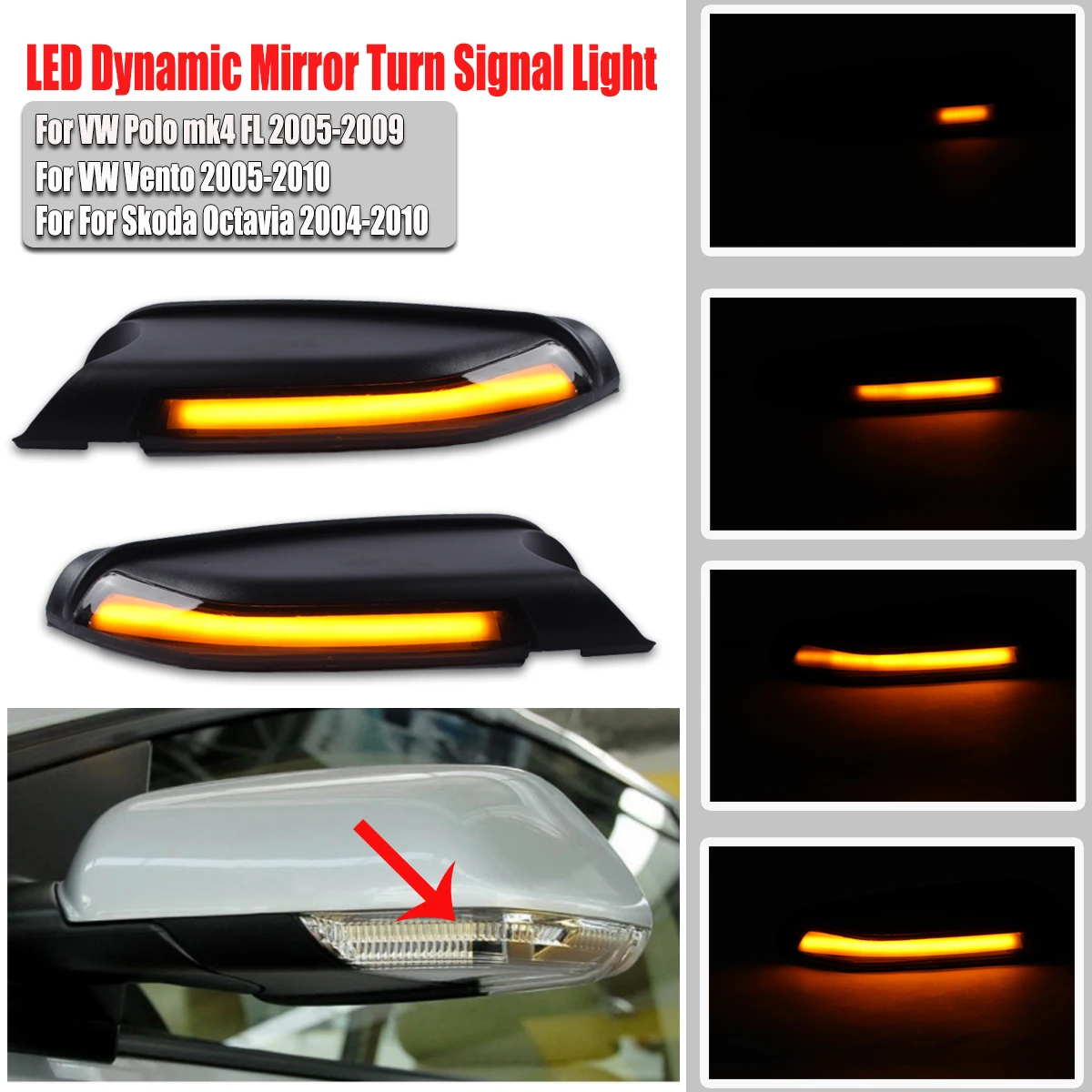 

For VW Volkswagen Polo mk4 9N3 FL Vento Skoda Octavia Led Side Wing Mirrors Dynamic Turn Signal Light Indicator Repeater Lamp