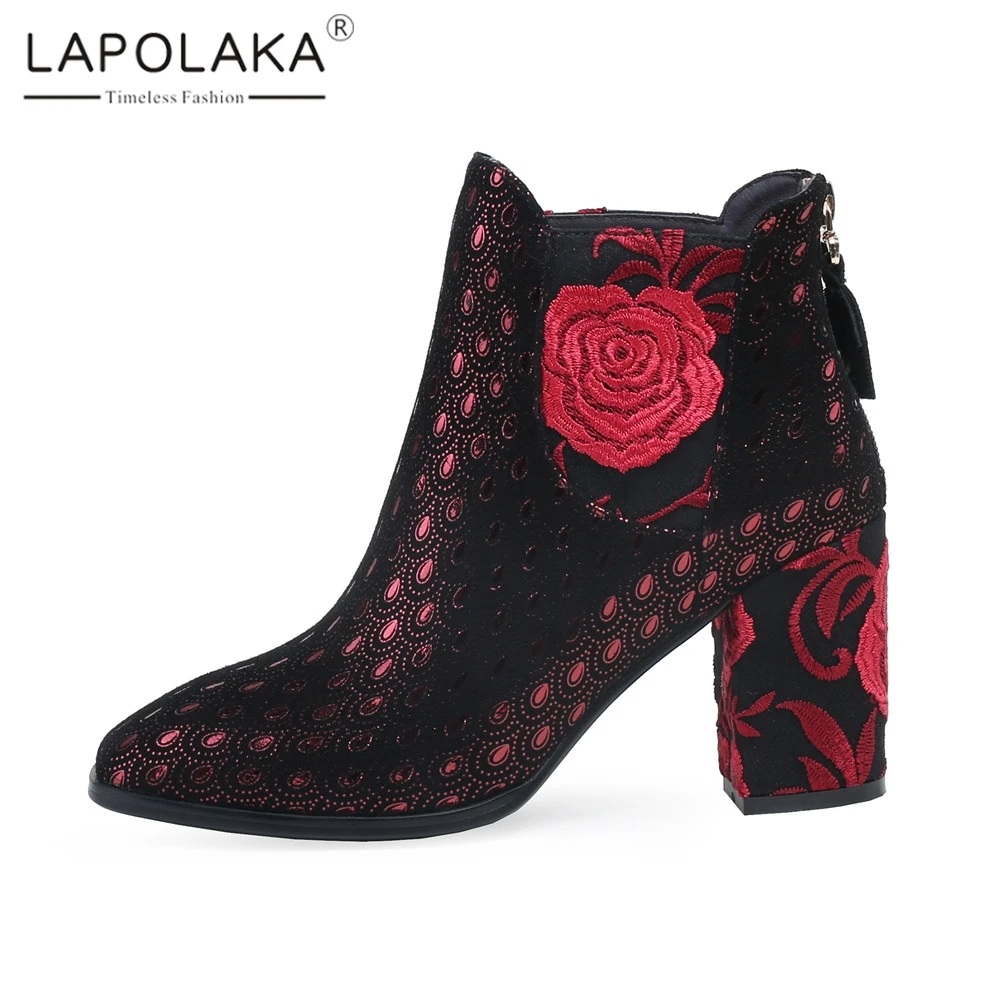 

Lapolaka Brand Design Size 34-43 Luxury Kid Suede Ladies High Heels Embroider Shoes Woman Casual Party Autumn Winter Ankle Boots