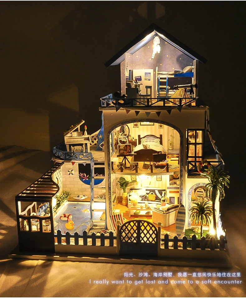 DIY Hut Villa Aegean Sea Hand-made Small House Model Toy Assembly Creative Gift Birthday Girl'S