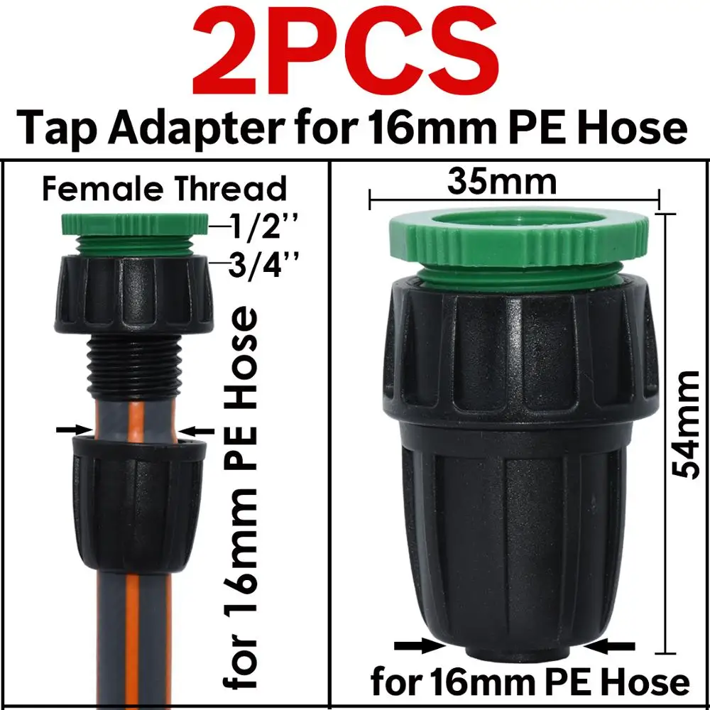 KESLA 2PCS 16mm 1/2'' PE Pipe Connector Splitter Tee Coupling Threaded Lock to 4/7mm 3/5mm Hose Garden Watering Drip Irrigation 