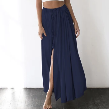 

ZANZEA 2020 Fashion Women Splited Skirts Summer Solid Loose Casual Skirt Female Elastic Waist Long Skirts Faldas Saia Plus Size
