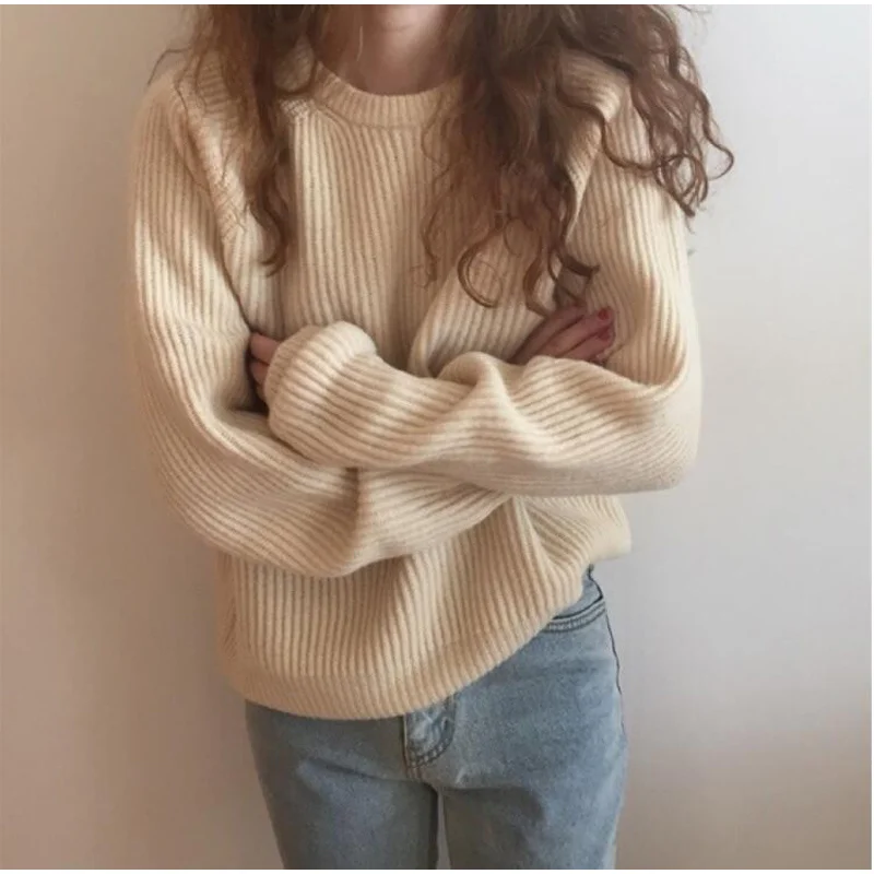 

New 2020 Autumn Winter Women's Sweaters Pullover Stylish Oversize Minimalist Solid Colors Lady Sweet Tops CL501