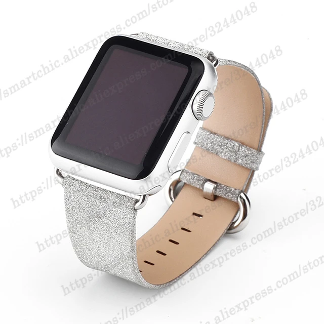 Блестящий кожаный ремешок для Apple Watch 5, 4, ремешок 40 мм, 44 мм, серия 5, 4, ремешок 42 мм, 38 мм, браслет для iWatch 4, 3, 2, 1, браслет - Цвет ремешка: silver