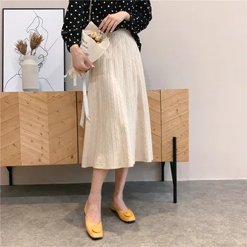 

Women 19FW Casual long twist striped A Line Knitted sweater skirt