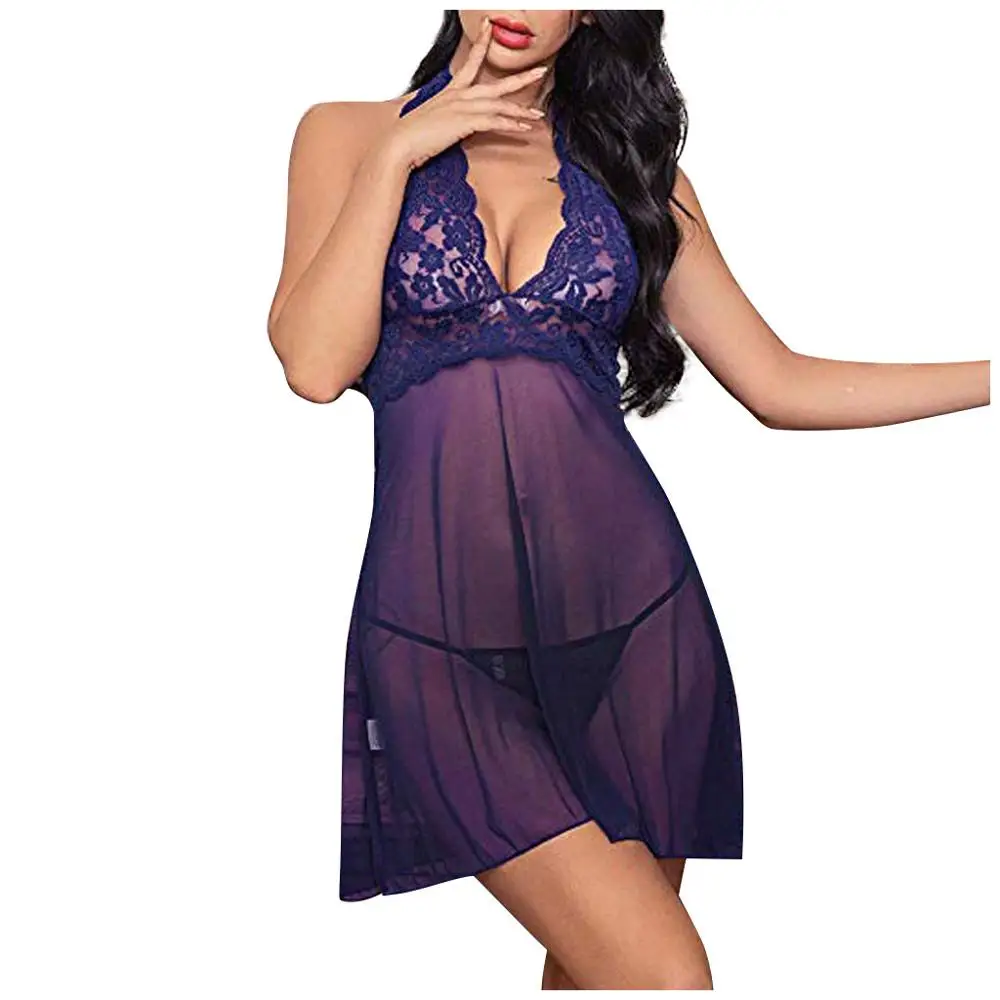 Кружевная ночная рубашка, женская одежда для сна, летняя Пижама, пеньюар, ночная рубашка, сексуальное нижнее белье, набор, халат, женская ночная рубашка - Цвет: Purple