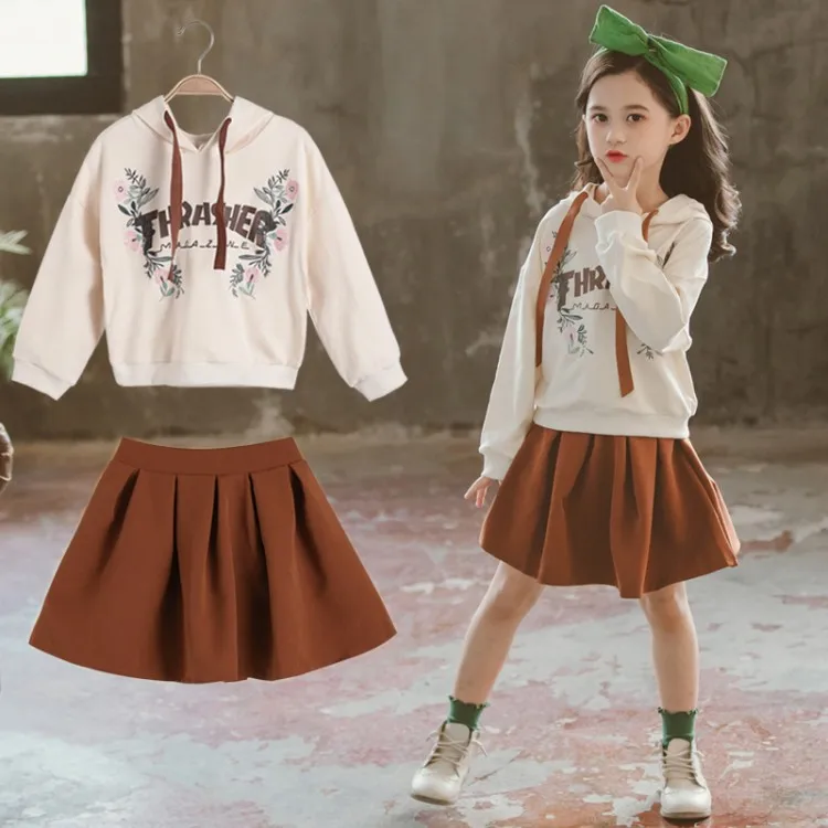 

Big Boy Autumn New Style 2020 Girls Korean-style Casual Western Style Short Skirt Set GIRL'S Hoodie Two-Piece Set