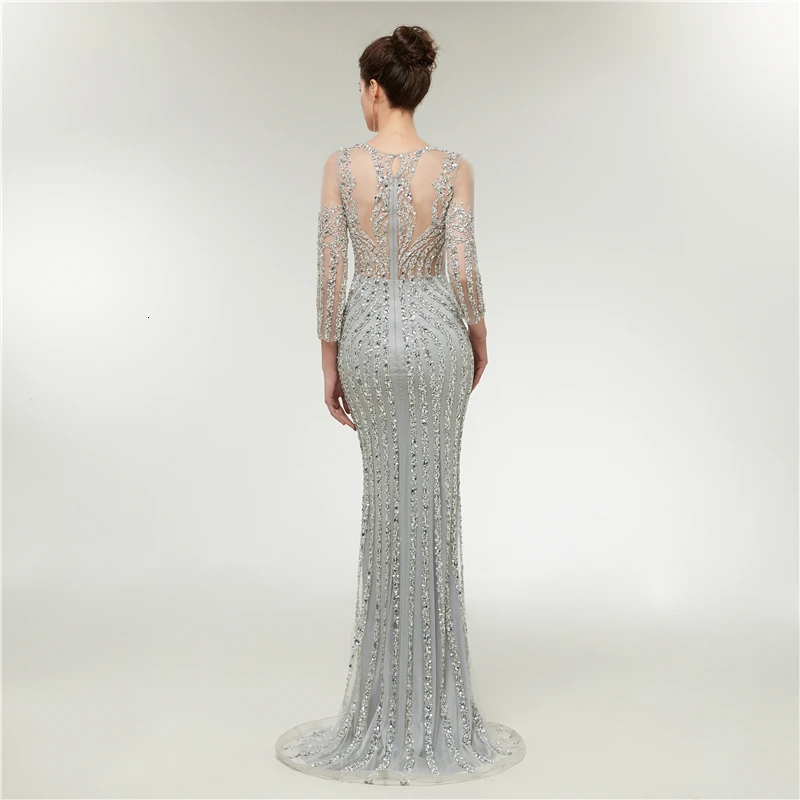 Vivian's Bridal 2018 Иллюзия Бисероплетение женское длинное вечернее платье сетка длина до пола три четверти рукав молния сзади платье Русалка