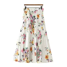 Tangada летняя Цветочная плиссированная юбка женская мода трендовые стили миди юбки Повседневная Брендовая женская юбка XD356