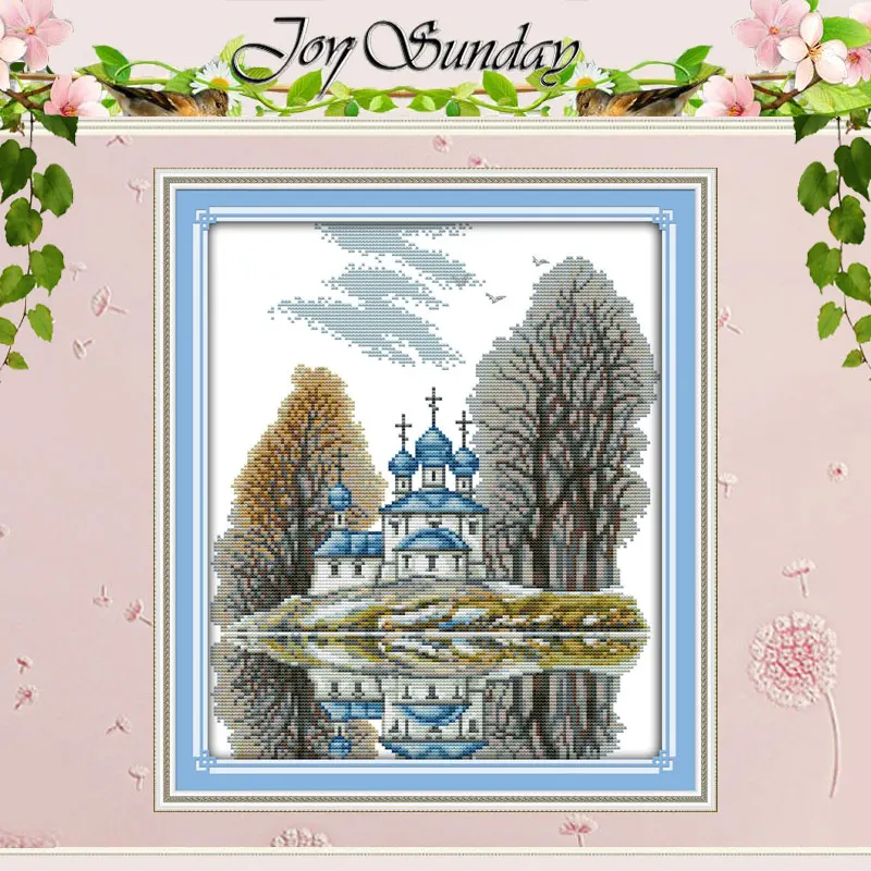 Blue Castle Patterns Counted Cross Stitch 11CT 14CT Set Wholesale Scenery Cross-stitch Kits Embroidery Needlework | Дом и сад