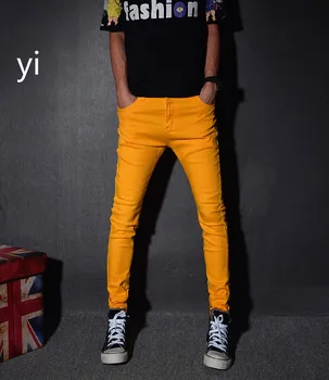 

yi 2020 new candy light pants elastic youth jeans slim jeans f001 jeans men