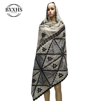 

Muslim Embroidery Women Scarf with rhinestones ,Nice Beige scarf for women,big scarf for shawls wrpas,African scarf