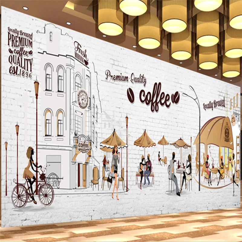Cartoon Hand Drawn Coffee Shop Scene Photo Wallpaper Coffee Restaurant Cafe Industrial Decor Background Wall Mural Wall Paper 3d Wallpapers Aliexpress