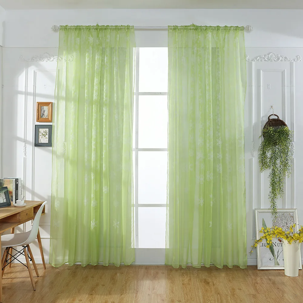 1PCS Christmas Snowflake Curtain Tulle Window Treatment Voile Drape Valance Colorful Curtain Decoration For Living Room New Year - Цвет: Green