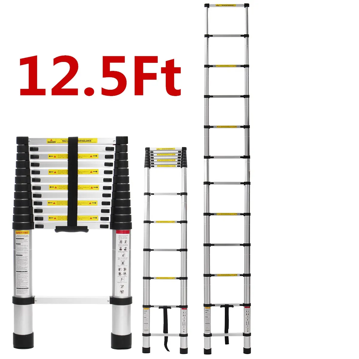 

3.8m 12.5Ft Multifunctional Ladder Telescopic Alloy Aluminium Retractable Single Extension Ladder Foldable Drywall Tools Home