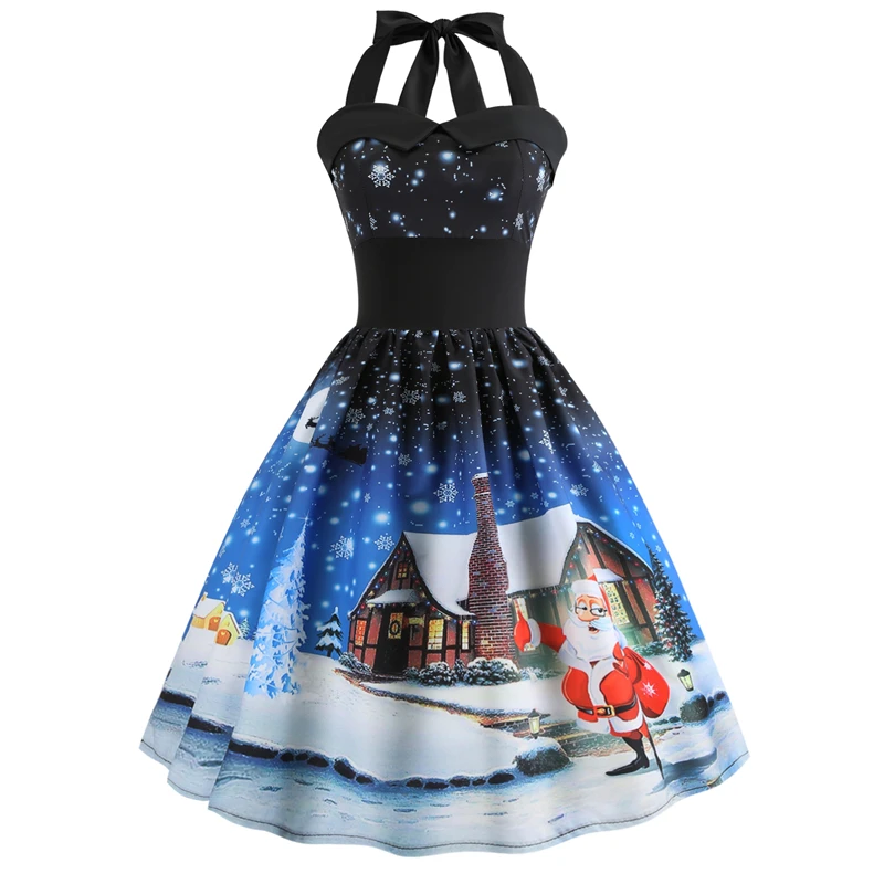 Bebovisi новая женская одежда рождественское платье плюс размер винтажные Элегантные Вечерние Платья повседневные зимние красные платья с принтом снеговика - Цвет: 3138blue