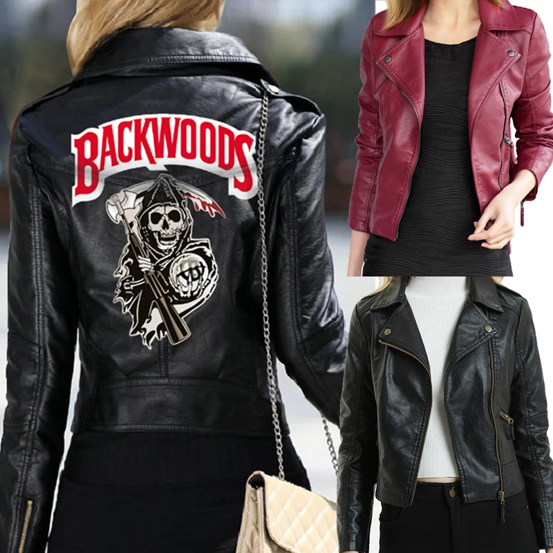 

Women Leather Jackets Winter Slim Fit Bomber Jacket Ladies Motorcycle Plus Size Print Backwoods Jacket Coats Black Red