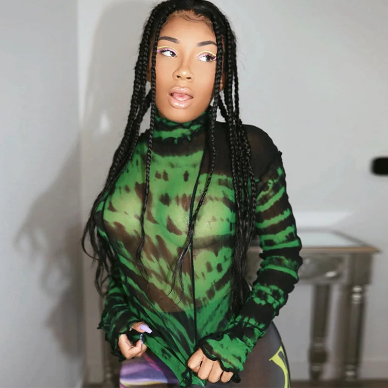 

Mesh Transparent Turtleneck Tees Women Long Sleeve 2020 Winter Fashion Club Tops 2020 Autumn Printed Skinny Slim T Shirts Hot