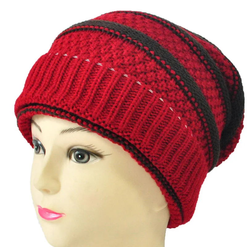 Coffee Stripes Мужская и женская шапка в Корейском стиле, плотная теплая вязаная шерстяная шапка в полоску для зимнего активного отдыха TC21 - Цвет: Coffee Stripes