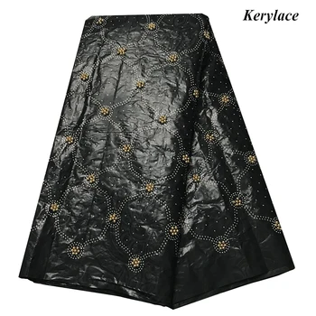 

Beaded&Rhinestones High quality Net Lace Fabric 5 Yards Bzain lace fabric Black party dress 2020 Latest African style KRL-95381