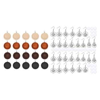 

1set Earring Tray with Glass e Set-Line Hook Earrings Blank Frame & 20 Piece Wooden Oval Blank Frame Tray