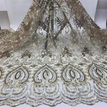 

Hot selling Nigerian Lace Fabric High Quality French Net Cloth Sequins Tulle Mesh Lace Fabric For Brown Women Dress PGC125B-1