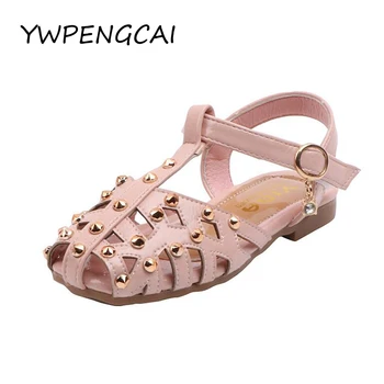 

Size 26-36 Summer Kids Sandals For Girl Fashion Rivets Girls Sandals Closed Toed Cut-outs Princess Sandals